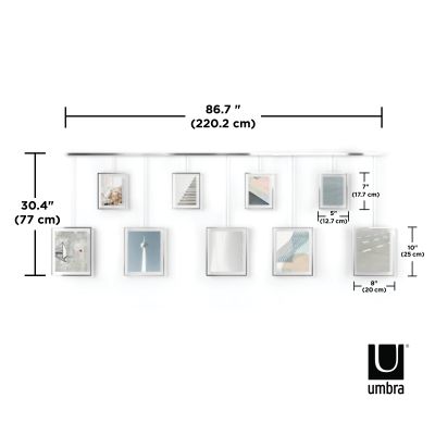 UMBRA EXHIBIT Метална стенна релса с комплект от 9 рамки, хром