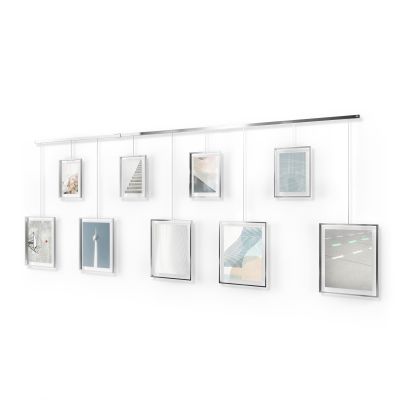 UMBRA EXHIBIT Метална стенна релса с комплект от 9 рамки, хром