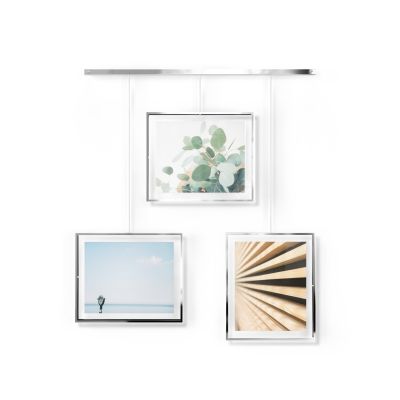 UMBRA EXHIBIT Метална стенна релса с комплект от 3 рамки 25x20см, хром