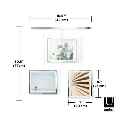 UMBRA EXHIBIT Метална стенна релса с комплект от 3 рамки 25x20см, хром