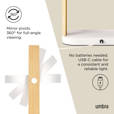 UMBRA BELLWOOD Увеличително козметично огледало с LED, бял