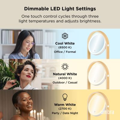 UMBRA BELLWOOD Увеличително козметично огледало с LED, бял