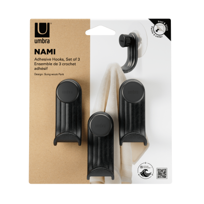 UMBRA NAMI Закачалки с лепилни ленти, сет 3 бр., черен